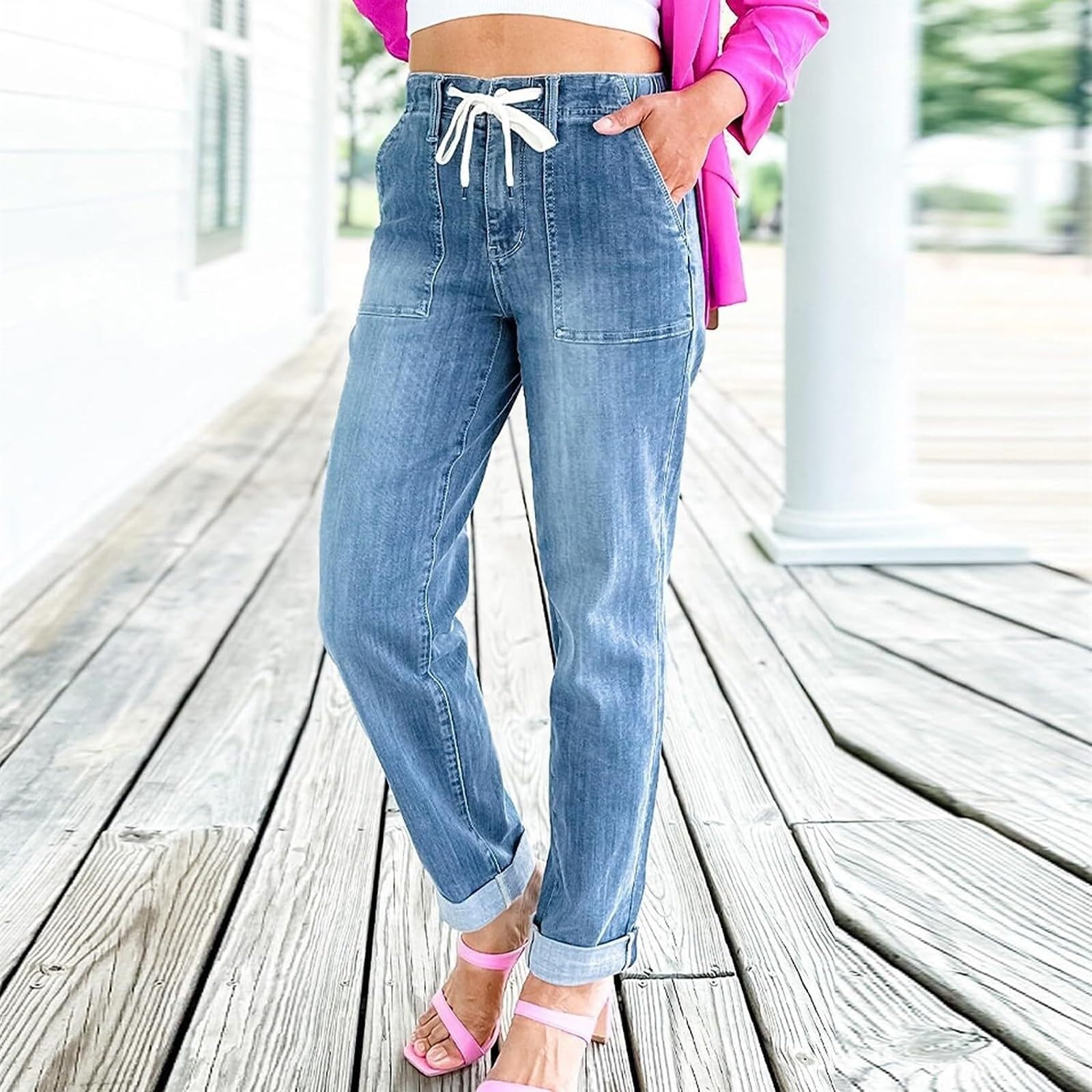 Straight Leg Drawstring Jeans