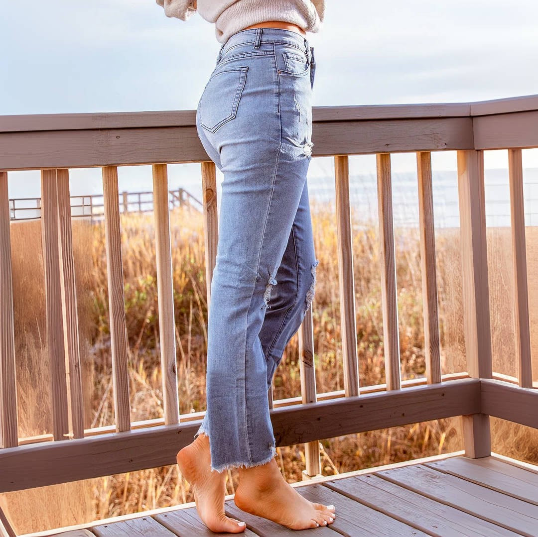 Ripped Slim Fit Washed Jeans