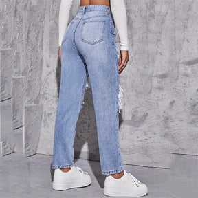 High Waist Ripped Street Jeans