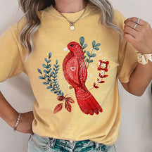 Scandinavian Folk Red Bird T-shirt