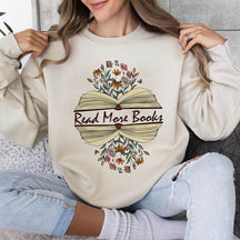 Retro Read More Books Floral Book Sweatshirt