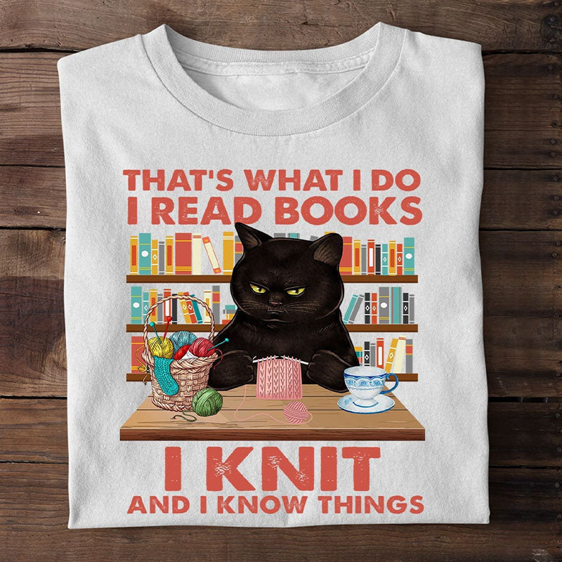 Book Black Cat Knitting Yarn T-shirt