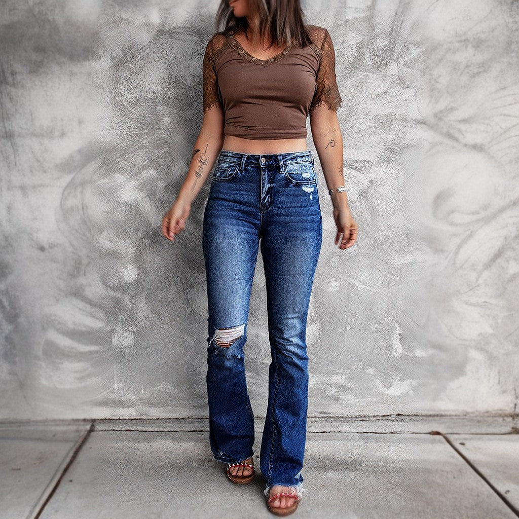 Distressed Flared With Pockets Jeans