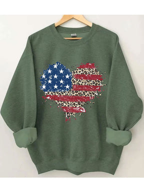 American Flag Leopard Heart Sweatshirt