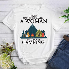 Never Underestimate a Woman Who Loves Camping T-shirt