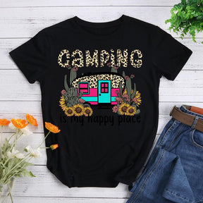 Camping Is My Happy Place Round Neck T-shirt