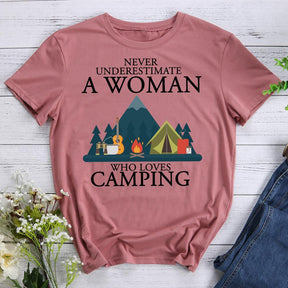 Never Underestimate a Woman Who Loves Camping T-shirt