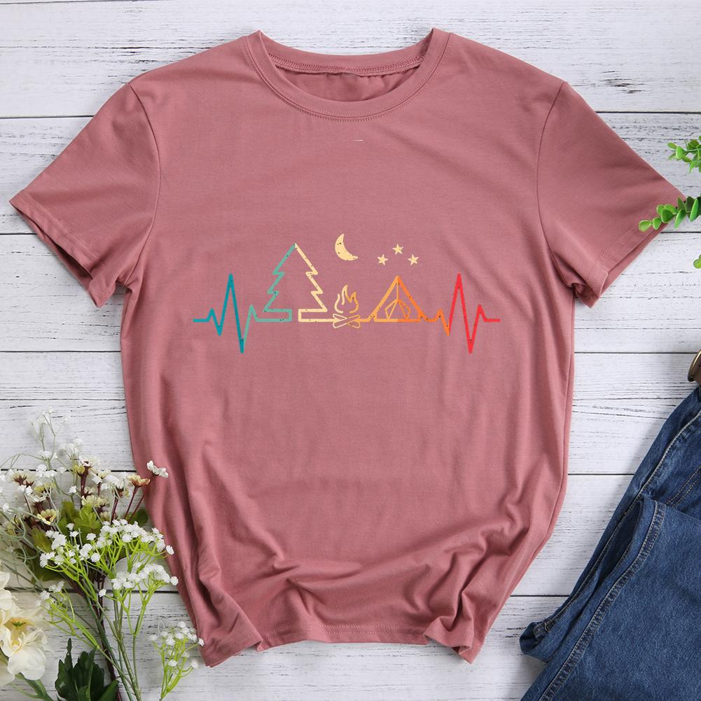 Heartbeat Camping Round Neck T-shirt