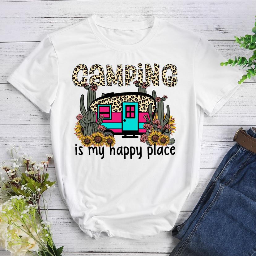 Camping Is My Happy Place Round Neck T-shirt