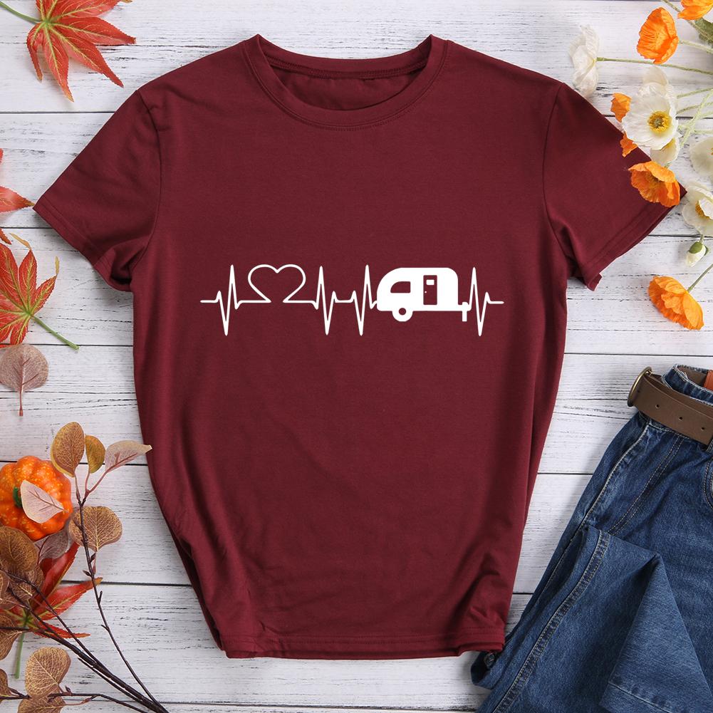 Heartbeat Camping Round Neck T-shirt-017997