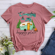 Camping Is My Happy Place Round Neck T-shirt