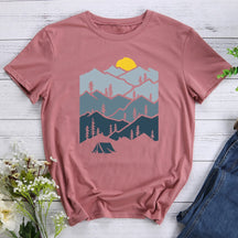 Mountain Forest Sunset Tent Camper Hiking T-shirt