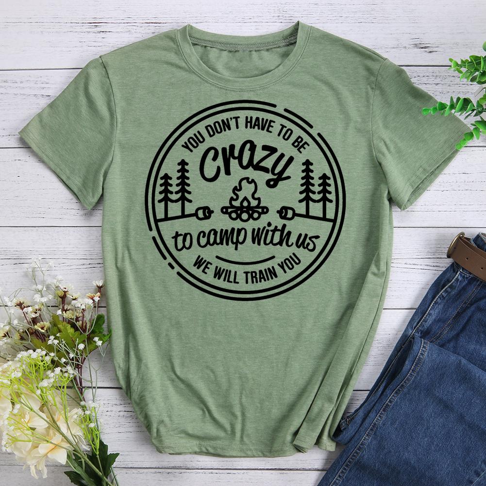 Crazy Camping Friends Round Neck T-shirt