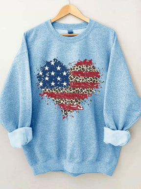 American Flag Leopard Heart Sweatshirt