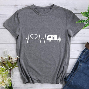 Heartbeat Camping Round Neck T-shirt-017997