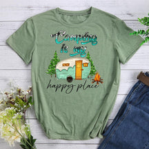 Camping Is My Happy Place Round Neck T-shirt