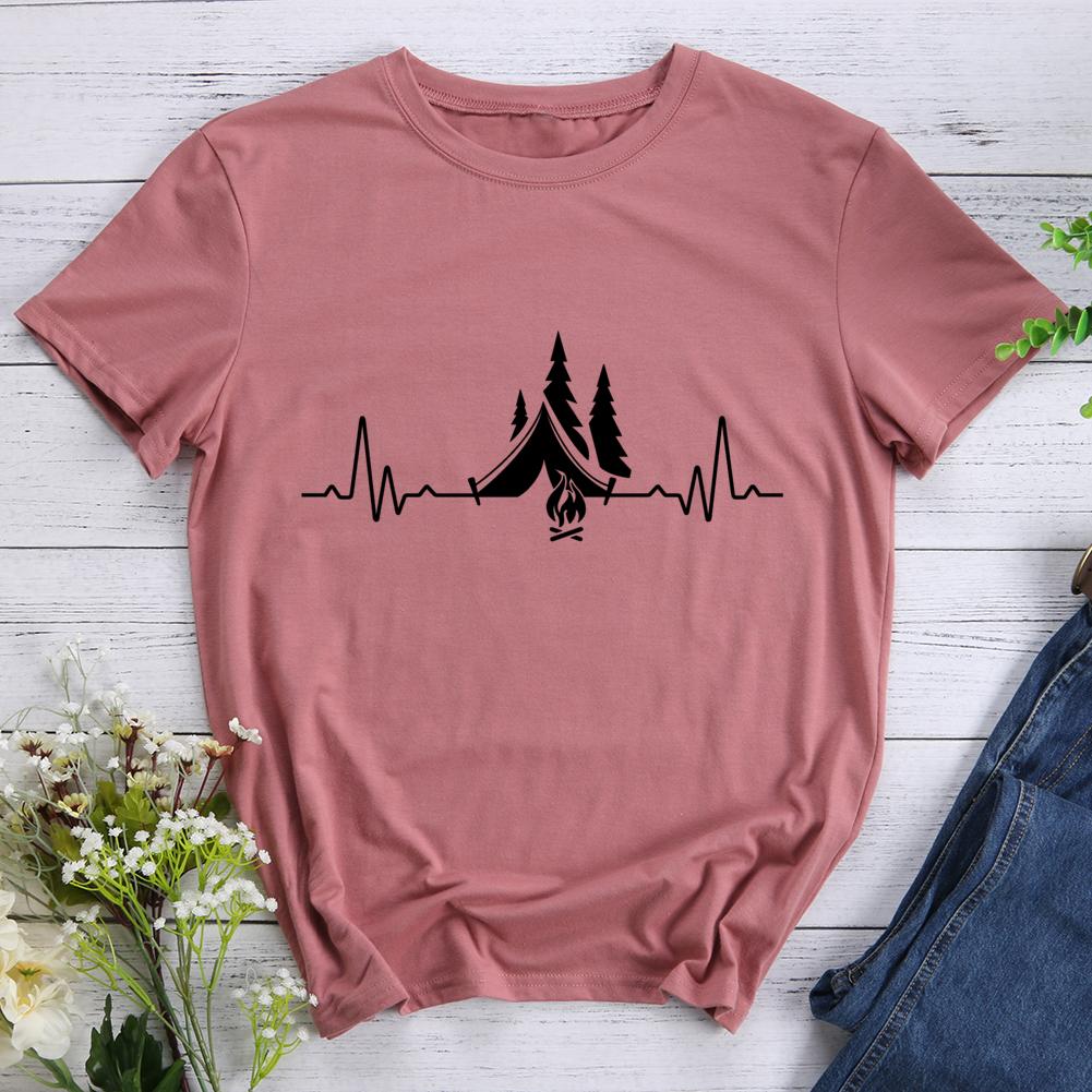 Heartbeat Camping Round Neck T-shirt