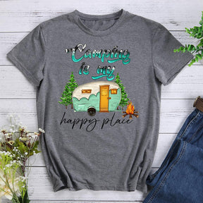 Camping Is My Happy Place Round Neck T-shirt