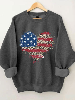 American Flag Leopard Heart Sweatshirt