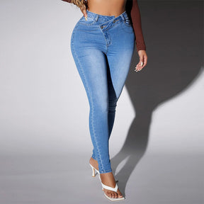 Jean skinny asymétrique délavé 