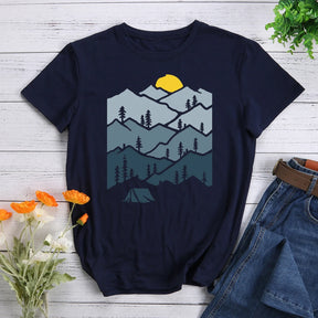 Mountain Forest Sunset Tent Camper Hiking T-shirt