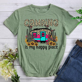 Camping Is My Happy Place Round Neck T-shirt