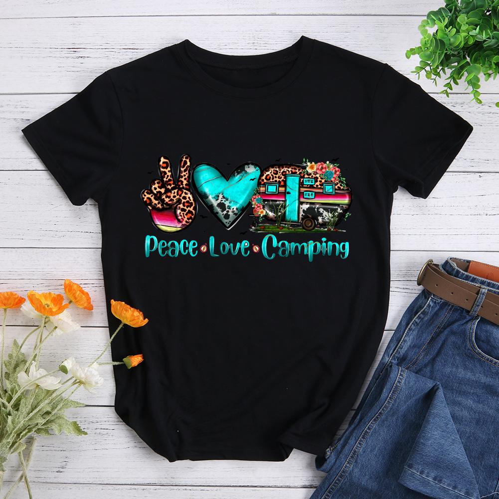 Peace Love Camping Round Neck T-shirt