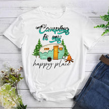 Camping Is My Happy Place Round Neck T-shirt