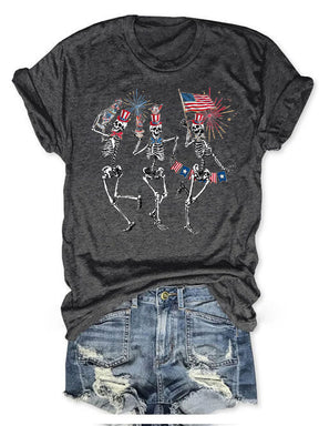 Dancing Skeleton  American Flag T-shirt