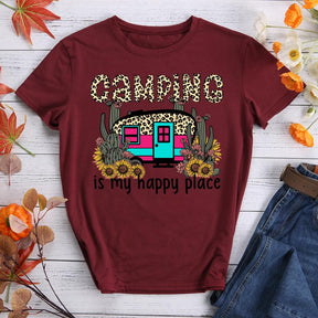 Camping Is My Happy Place Round Neck T-shirt