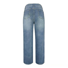 Retro-Jeans mit mittlerer Taille und weitem Bein