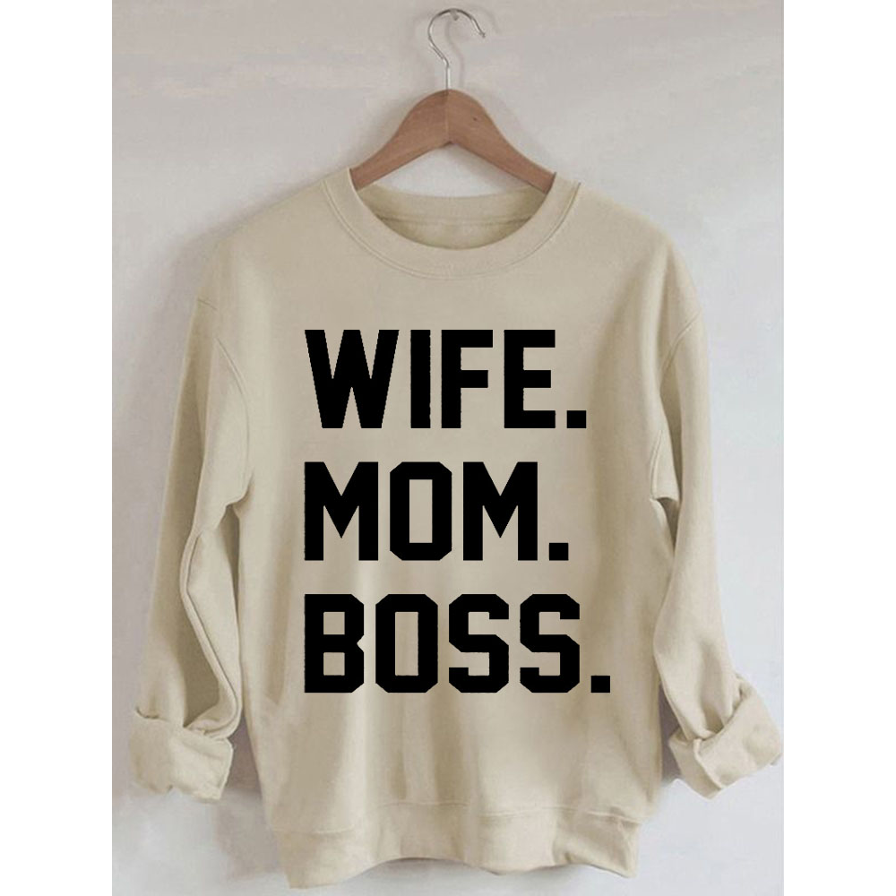 Wife Mom Boss Printed Long Sleeve Sweatshirt