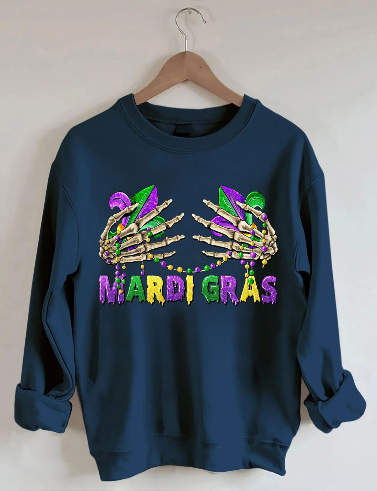 Sweat-shirt mains squelettes du Mardi Gras