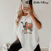 T-shirt Boho Floral Vache Roses Imprimé