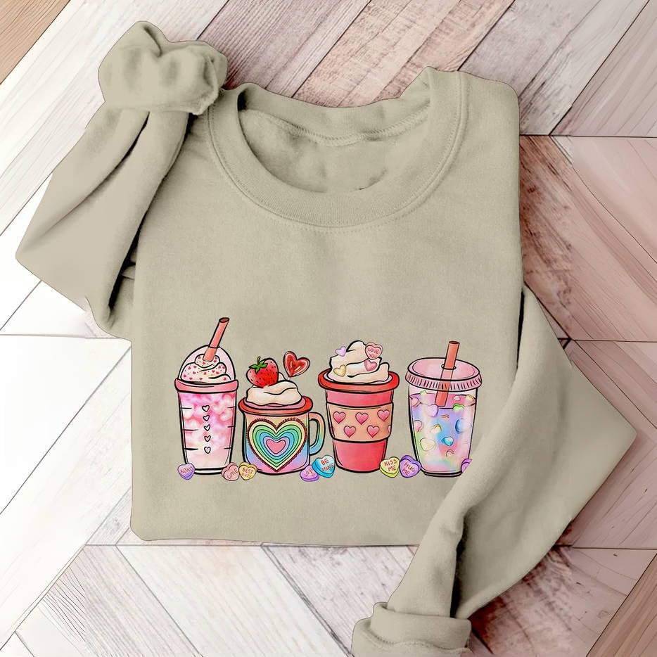 Valentine's Day Coffee Drinks Print Sweatshirt