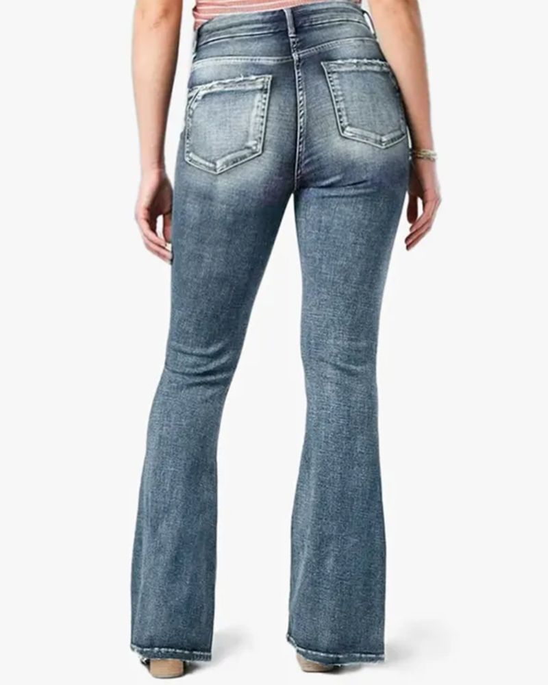 Flare-Jeans im Vintage-Stil mit seitlichen Knöpfen und mittlerer Taille