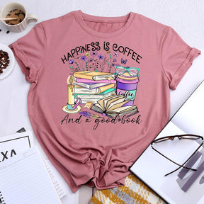 Coffee and Book Lover Round Neck T-shirt