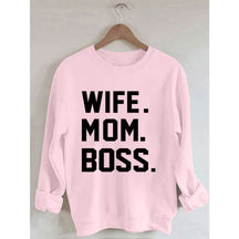 Wife Mom Boss Printed Long Sleeve Sweatshirt