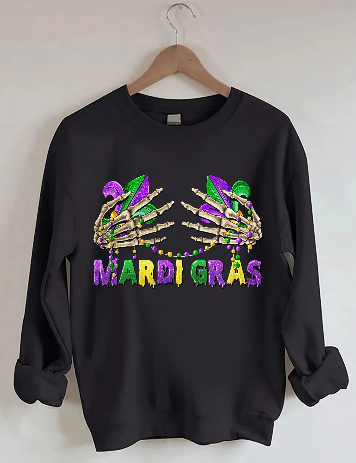 Sweat-shirt mains squelettes du Mardi Gras