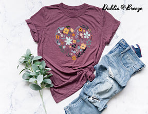 T-shirt Fleur Coeur Fleurs Sauvages