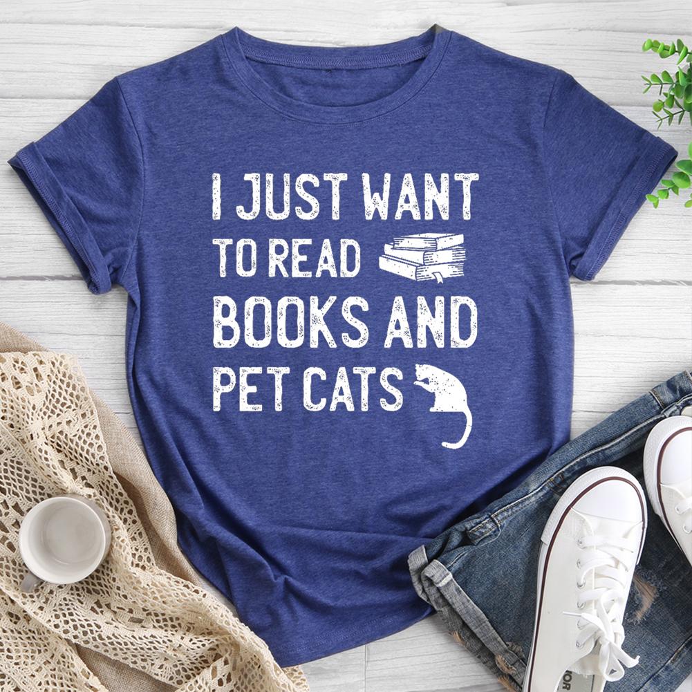 Je veux juste lire des livres et des chats de compagnie T-shirt à col rond