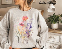 Sweat-shirt à col ras du cou à fleurs pressées vintage