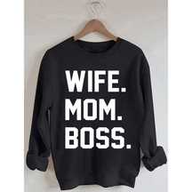 Wife Mom Boss Printed Long Sleeve Sweatshirt