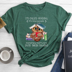 Owl Bookworm Round Neck T-shirt