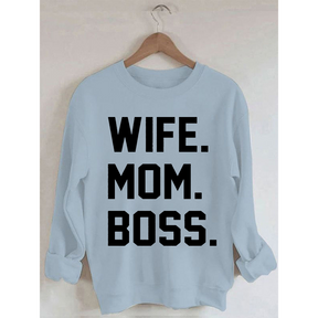 Sweat-shirt imprimé à manches longues Wife Mom Boss