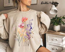 Sweat-shirt à col ras du cou à fleurs pressées vintage