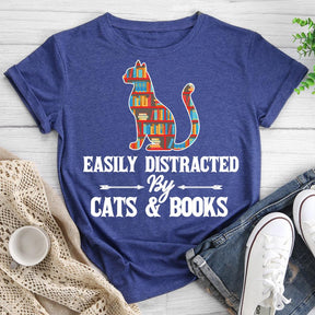 Cat And Book Round Neck T-shirt