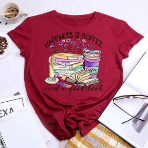 Coffee and Book Lover Round Neck T-shirt