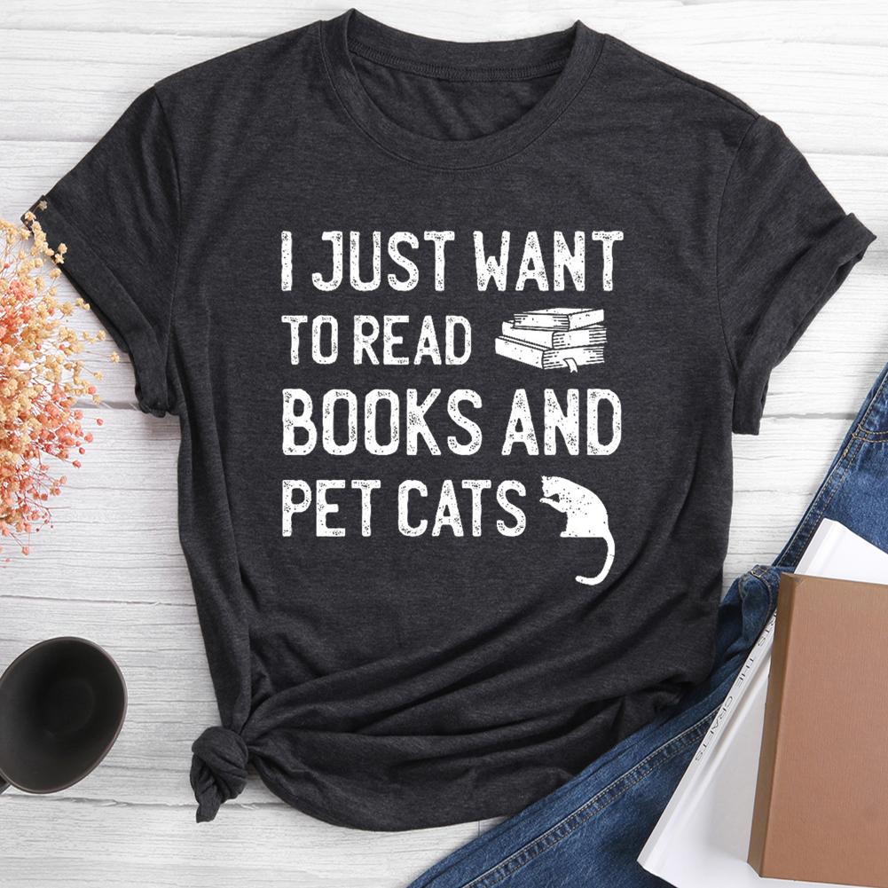 Je veux juste lire des livres et des chats de compagnie T-shirt à col rond