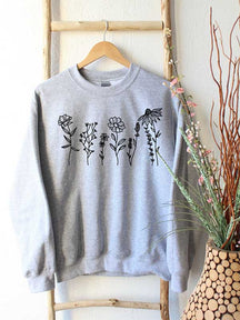 Blumen-Sweatshirt mit Rundhalsausschnitt